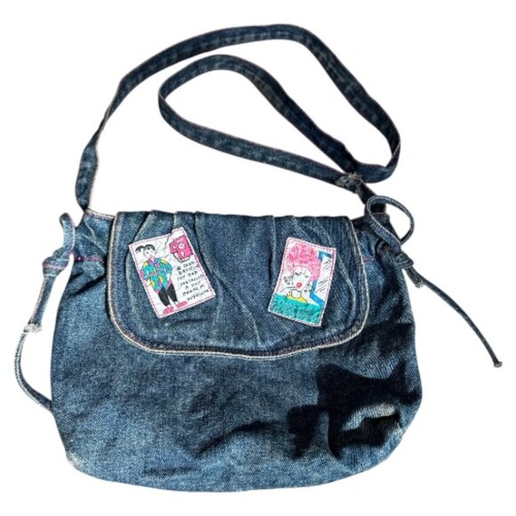 Handbags - Vintage Denim Purse with Cartoon Comic Patches
